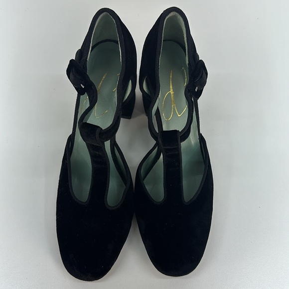 Paola d’Arcano Flapper Roaring 20’s Style Mary Jane Tee Strap Velvet Heels 38.5 - Picture 6 of 10